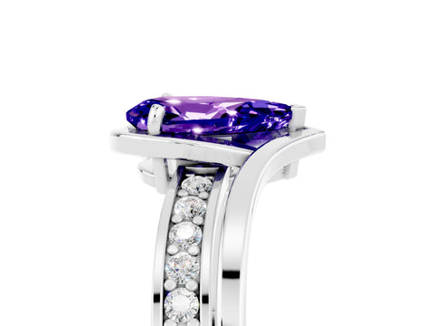 White gold Pear Cut Tanzanite Solitaire Ring with Split Shank and Prong Setting_5