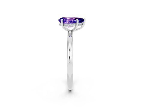 White gold Pear Cut Tanzanite Solitaire Ring with Thin Band and Four-Prong Setting_2