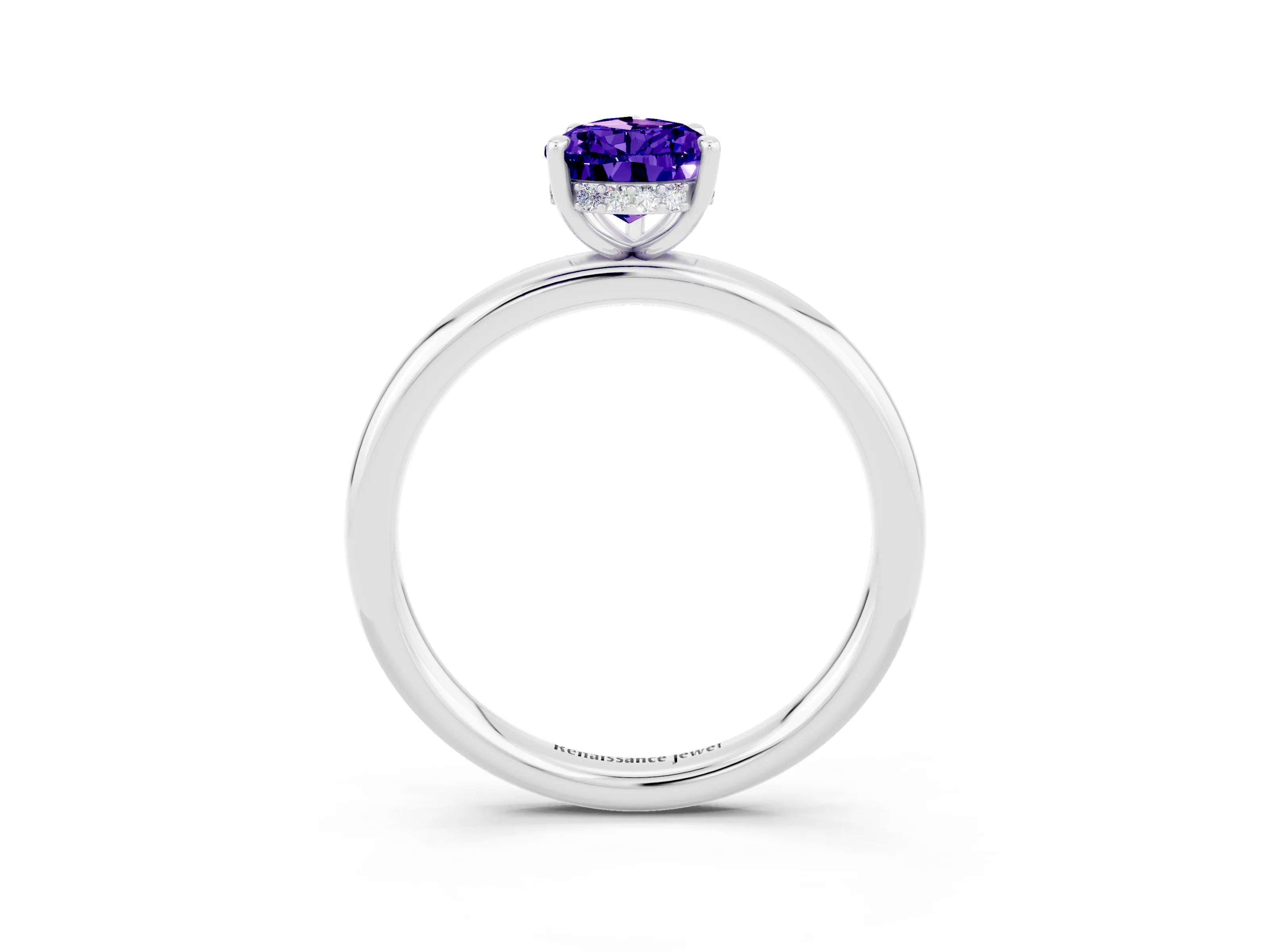 White gold Pear Cut Tanzanite Solitaire Ring with Thin Band and Four-Prong Setting_3
