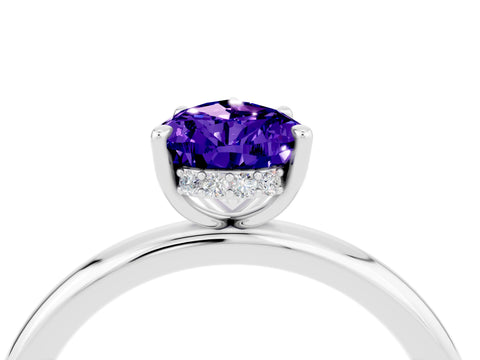 White gold Pear Cut Tanzanite Solitaire Ring with Thin Band and Four-Prong Setting_4