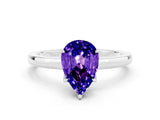 White gold Pear Cut Tanzanite Solitaire Ring with Thin Band and Prong Setting_12