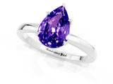 White gold Pear Cut Tanzanite Solitaire Ring with Thin Band and Prong Setting_37