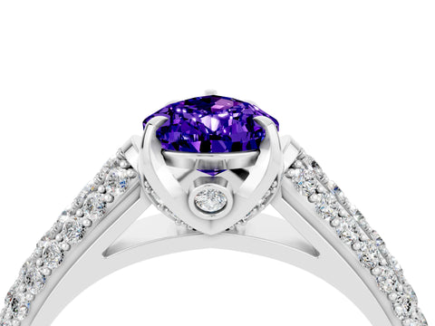 White gold Pear Cut Tanzanite Solitaire Ring with Three-Row Pavé Band and Four-Prong Setting_16