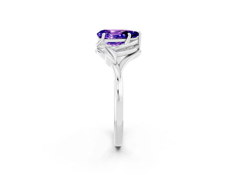 White gold Pear Cut Tanzanite Solitaire Ring with Twist Band and Four-Prong Setting_14
