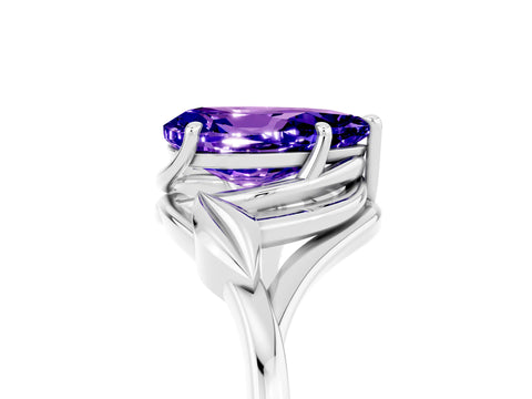 White gold Pear Cut Tanzanite Solitaire Ring with Twist Band and Four-Prong Setting_17