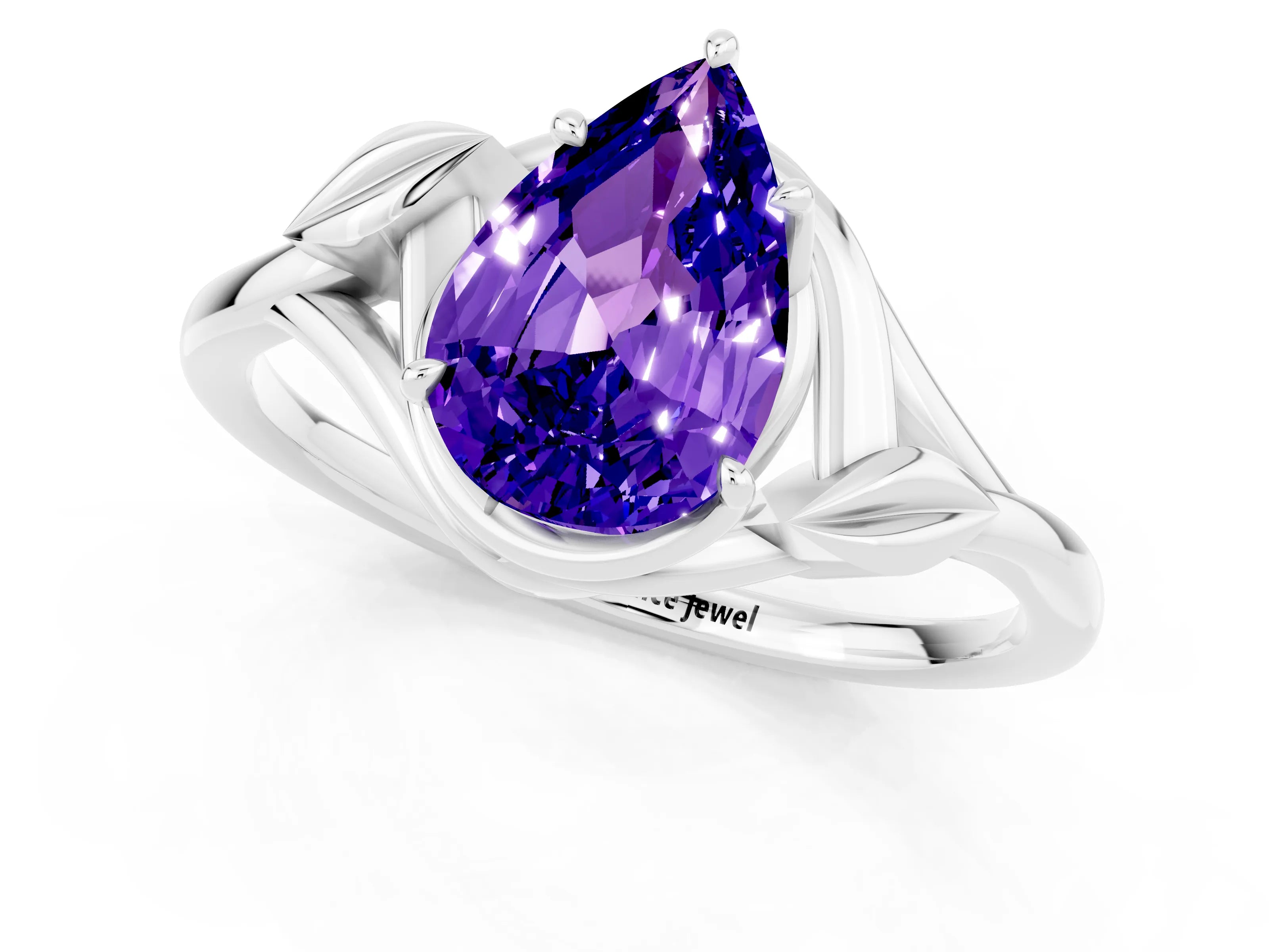 White gold Pear Cut Tanzanite Solitaire Ring with Twist Band and Four-Prong Setting_37
