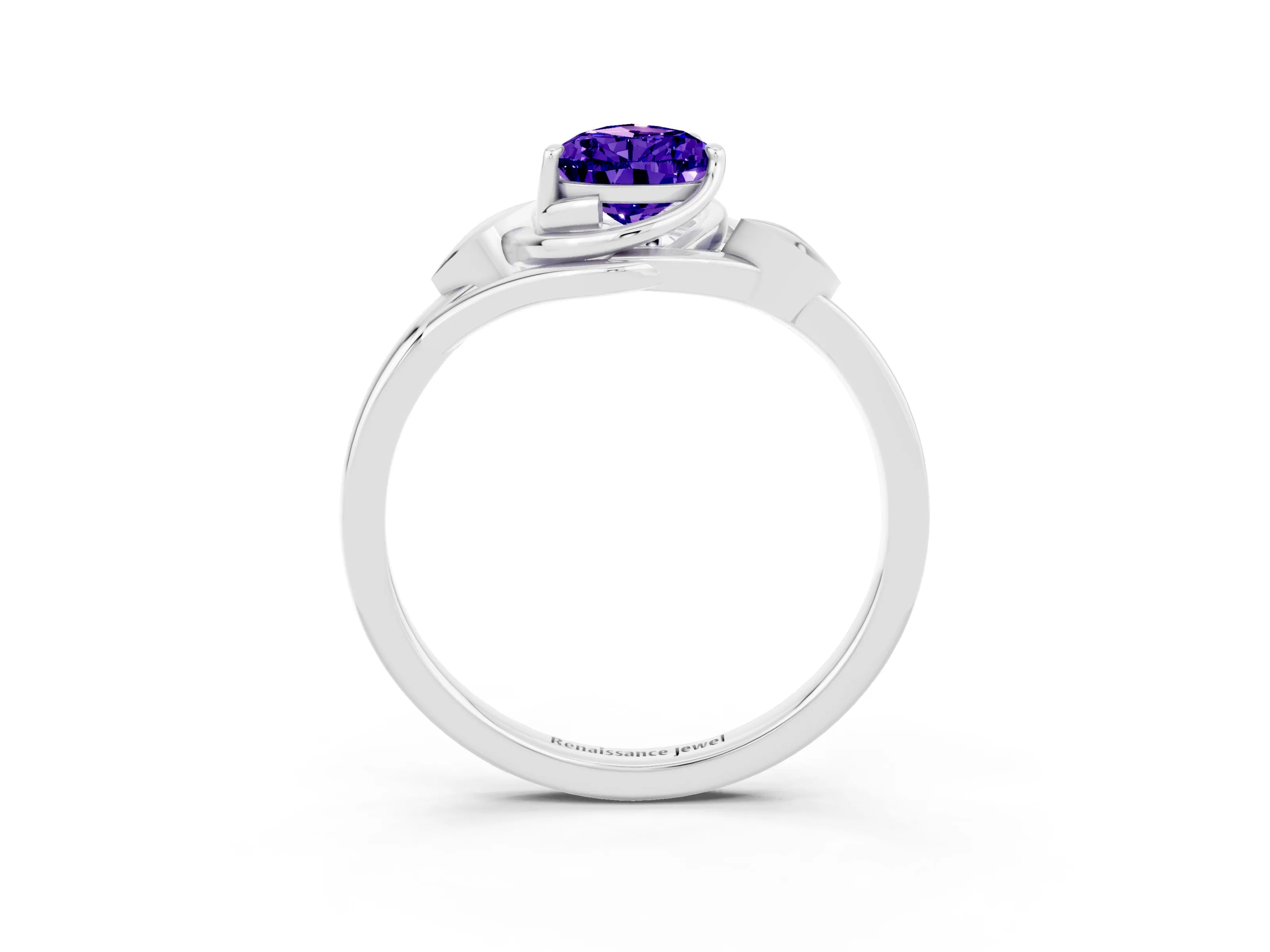 White gold Pear Cut Tanzanite Solitaire Ring with Twist Band and Four-Prong Setting_39