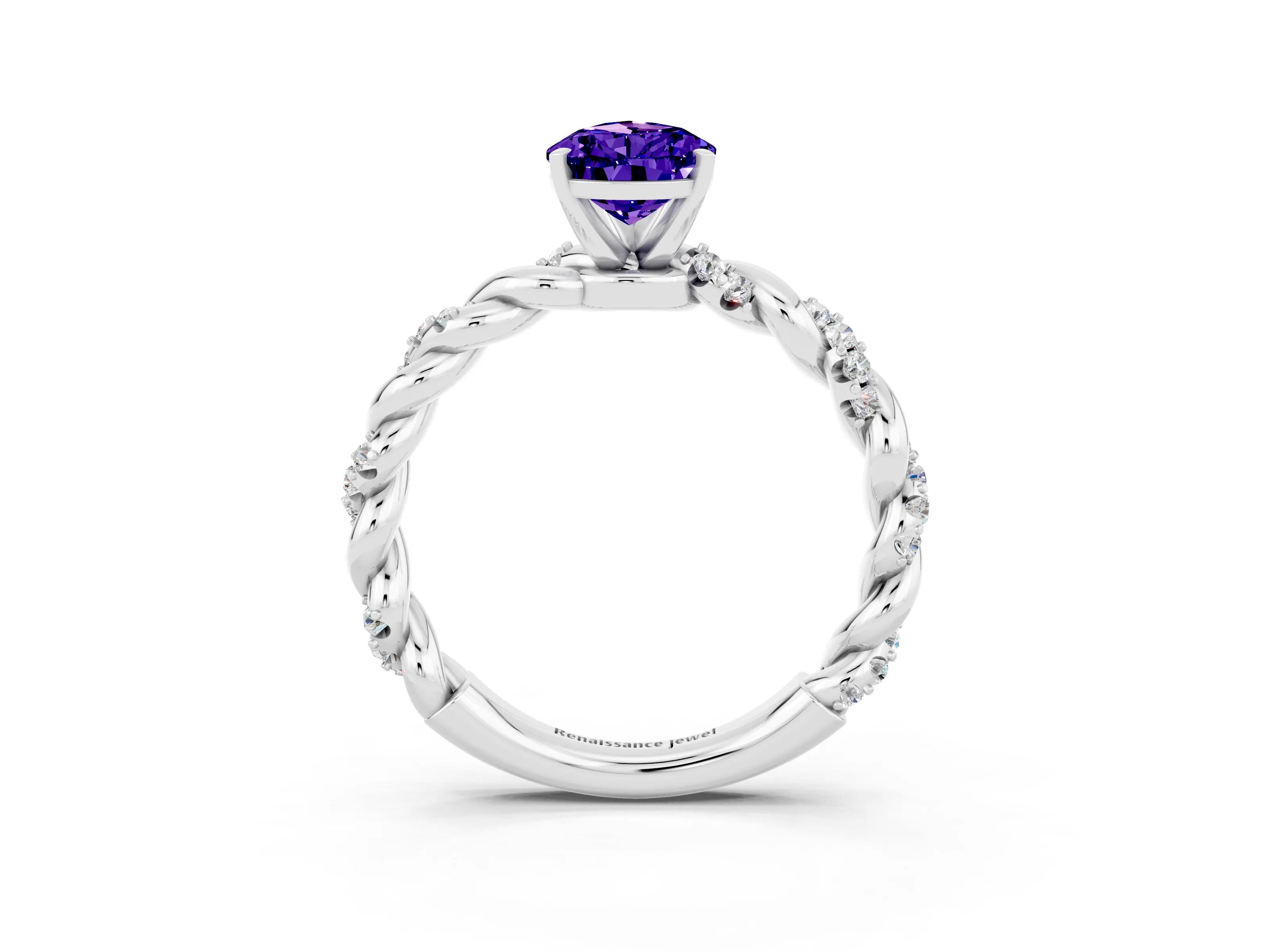 White gold Pear Cut Tanzanite Solitaire Ring with Twisted Band and Pavé Accents_3