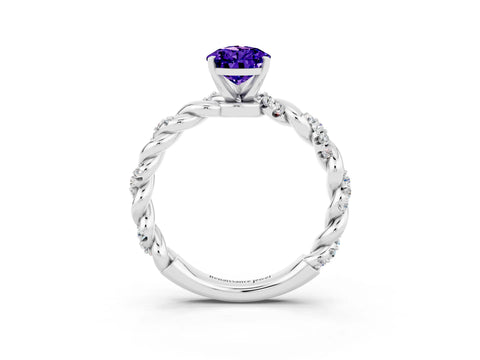 White gold Pear Cut Tanzanite Solitaire Ring with Twisted Band and Pavé Accents_3