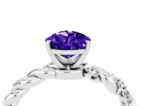 White gold Pear Cut Tanzanite Solitaire Ring with Twisted Band and Pavé Accents_4