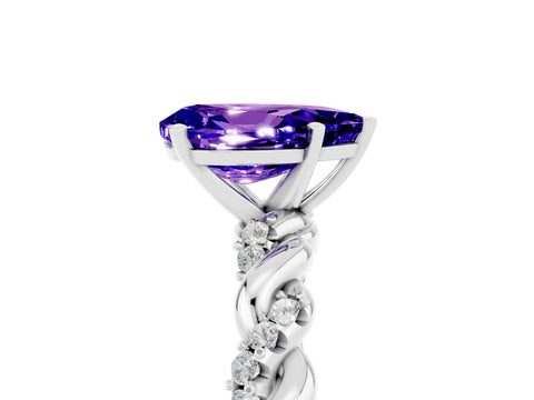 White gold Pear Cut Tanzanite Solitaire Ring with Twisted Band and Pavé Accents_5