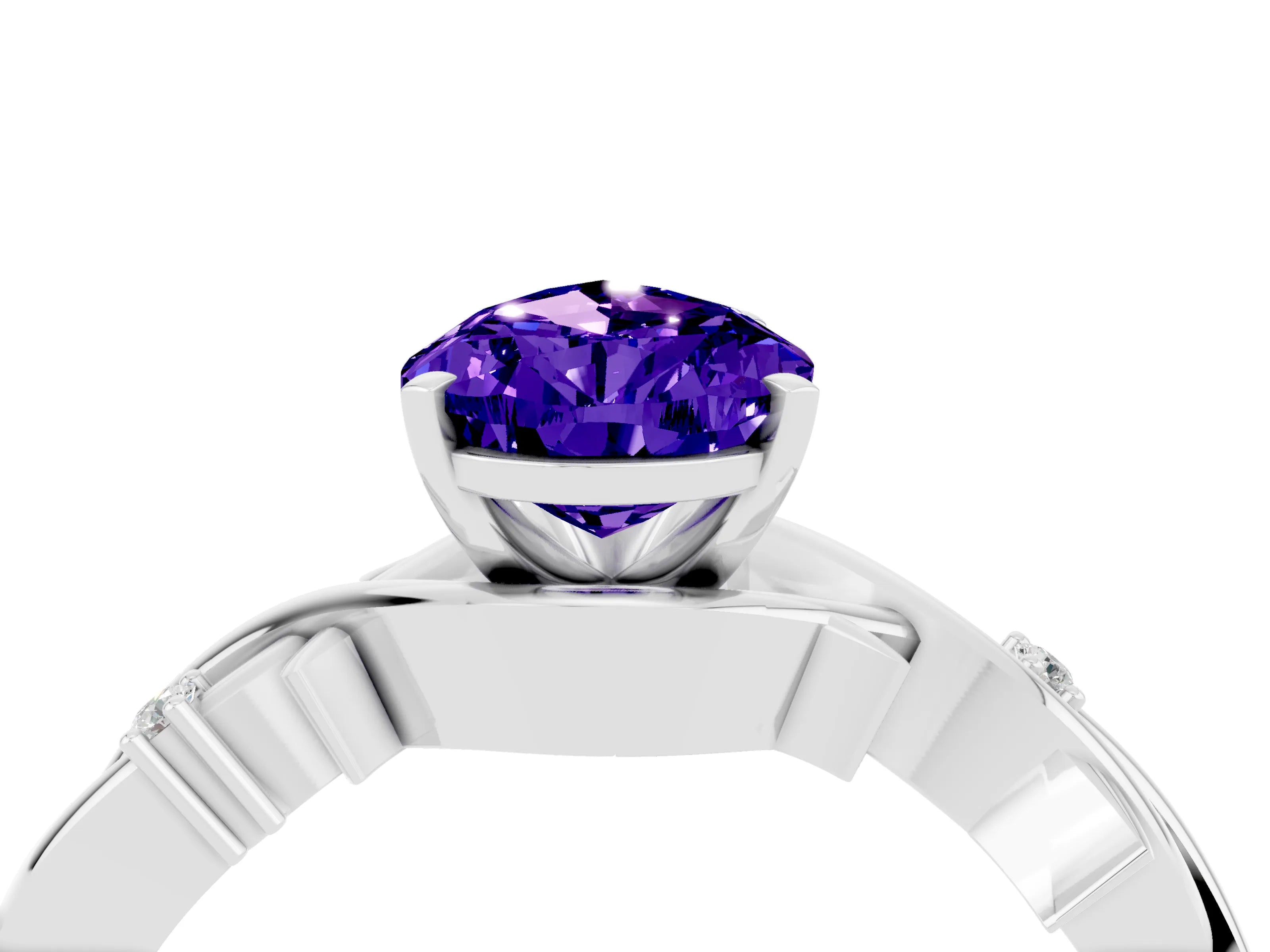 White gold Pear Cut Tanzanite Solitaire Ring with Twisted Band and Prong Setting_16