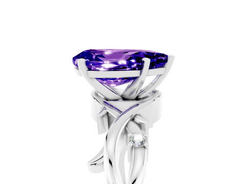 White gold Pear Cut Tanzanite Solitaire Ring with Twisted Band and Prong Setting_17