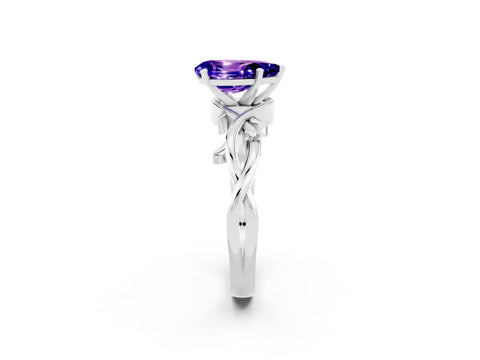 White gold Pear Cut Tanzanite Solitaire Ring with Twisted Band and Prong Setting_2