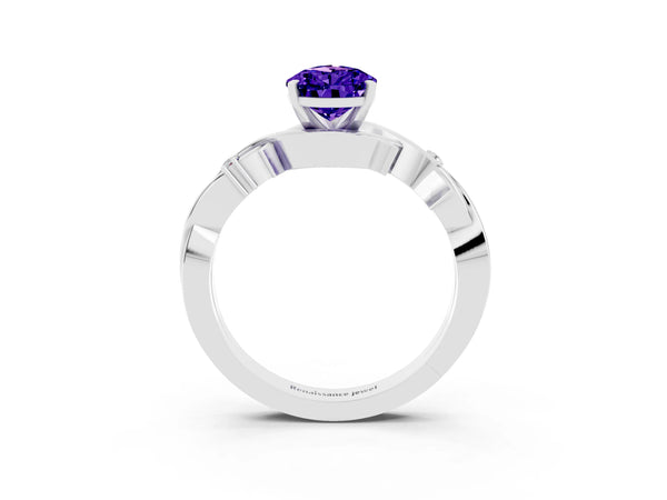 Silver Pear Cut Tanzanite Solitaire Ring with Twisted Band and Prong Setting