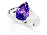 White gold Pear Cut Tanzanite Solitaire Ring with Wide Band and Prong Setting_1