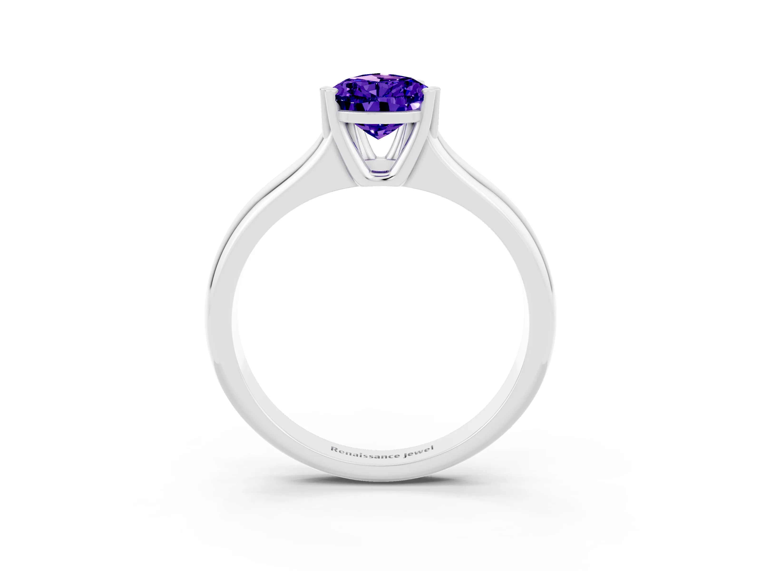 White gold Pear Cut Tanzanite Solitaire Ring with Wide Band and Prong Setting_3