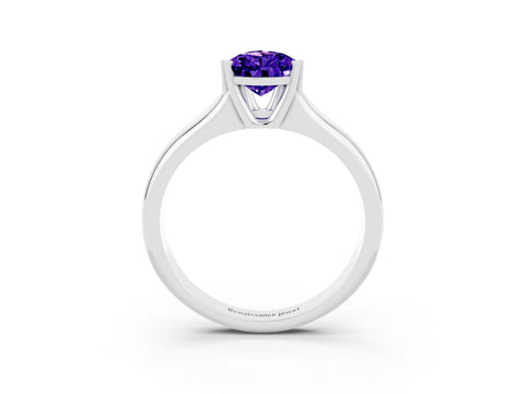 White gold Pear Cut Tanzanite Solitaire Ring with Wide Band and Prong Setting_3