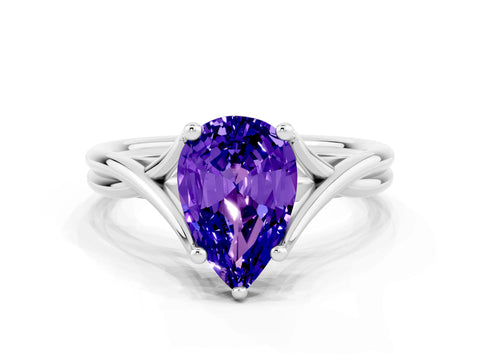 White gold Pear Cut Tanzanite Solitaire Twist Band Prong Setting Ring_24