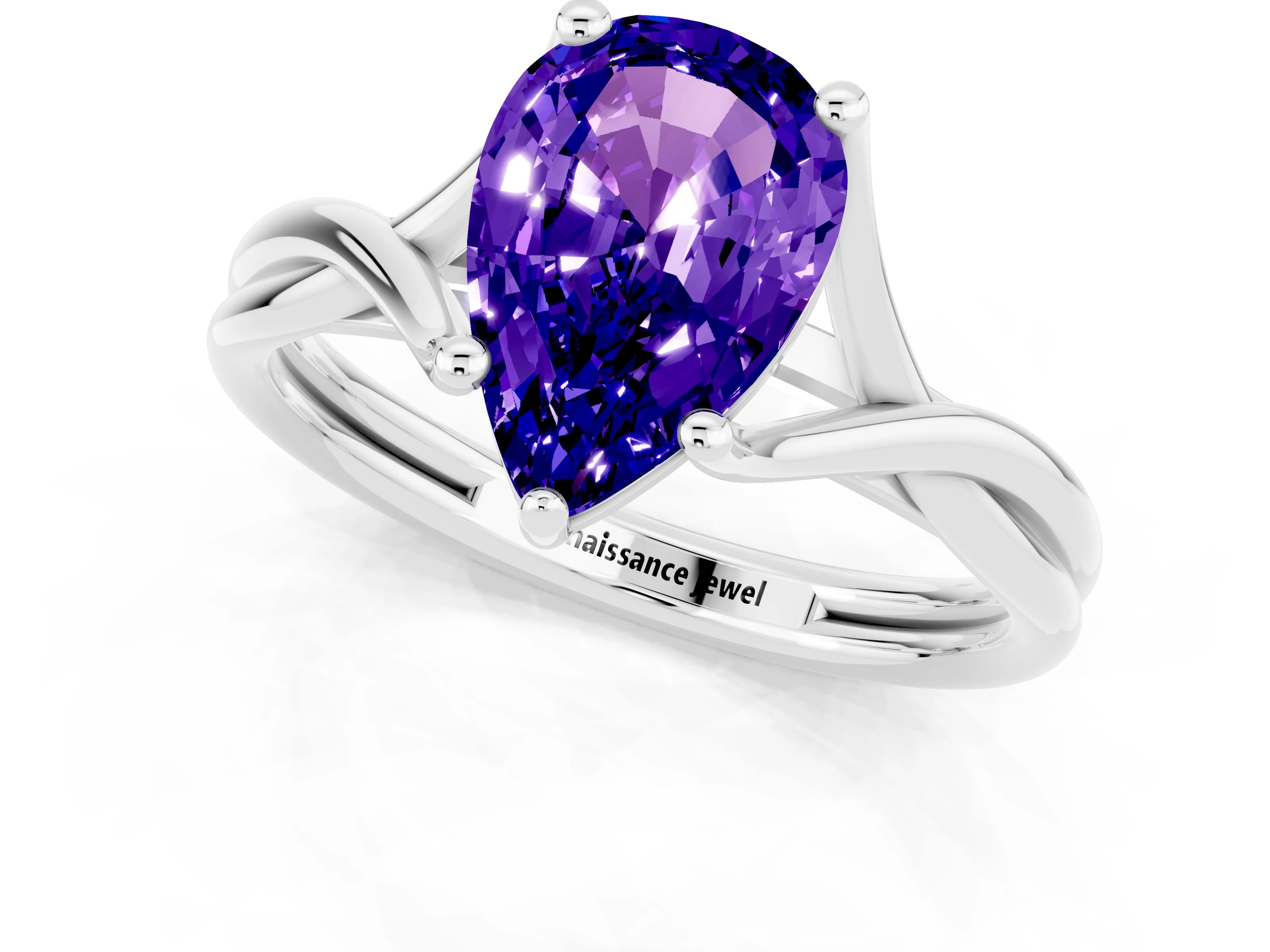 White gold Pear Cut Tanzanite Solitaire Twist Band Prong Setting Ring_25