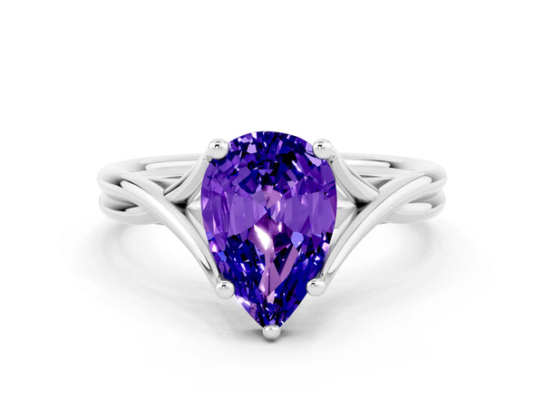 White gold Pear Cut Tanzanite Solitaire Twist Band Prong Setting Ring