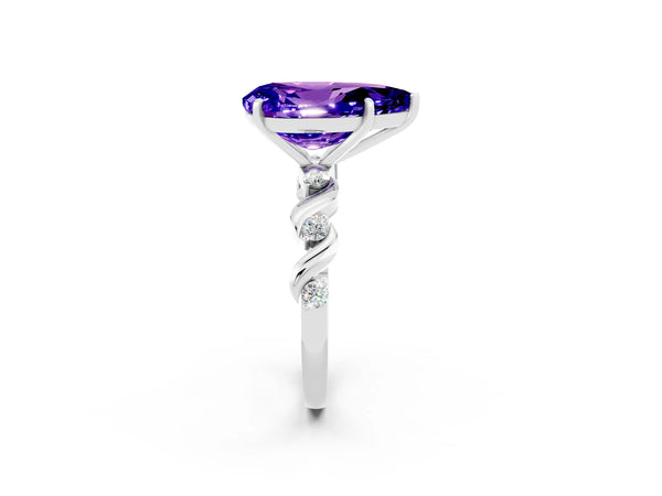 Silver Pear Cut Tanzanite Solitaire Twisted Band with Round  Accents and Prong Setting