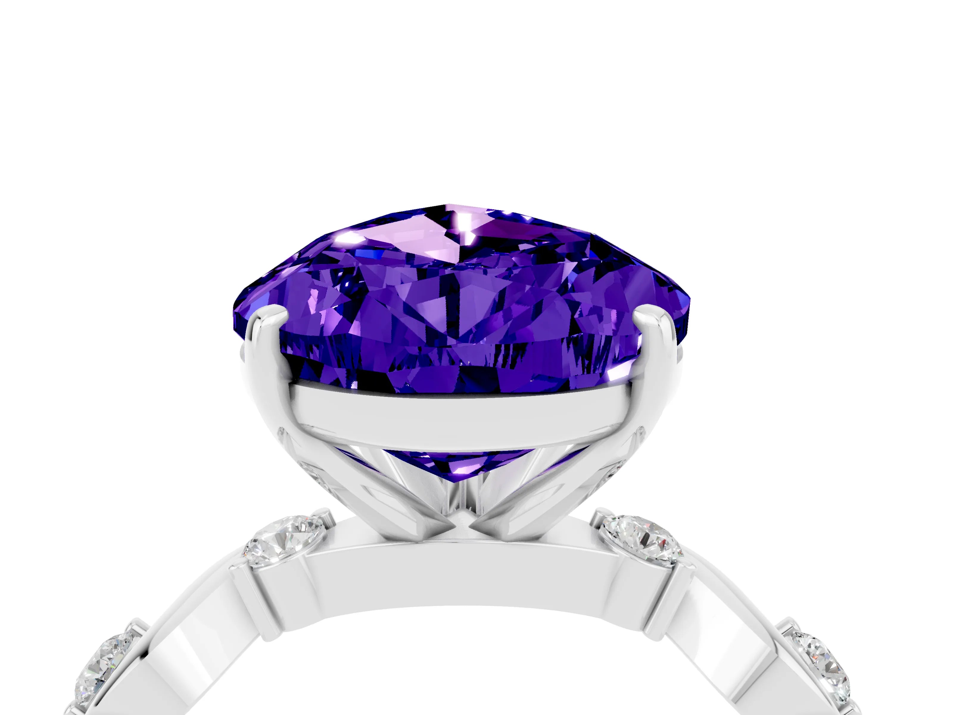 White gold Pear Cut Tanzanite Solitaire Twisted Band with Round  Accents and Prong Setting_16