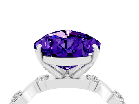 White gold Pear Cut Tanzanite Solitaire Twisted Band with Round  Accents and Prong Setting_16