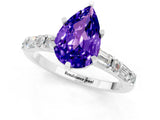 White gold Pear Cut Tanzanite Solitaire with Side Baguettes and Channel Set Band_1