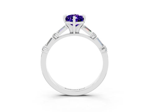 White gold Pear Cut Tanzanite Solitaire with Side Baguettes and Channel Set Band_3