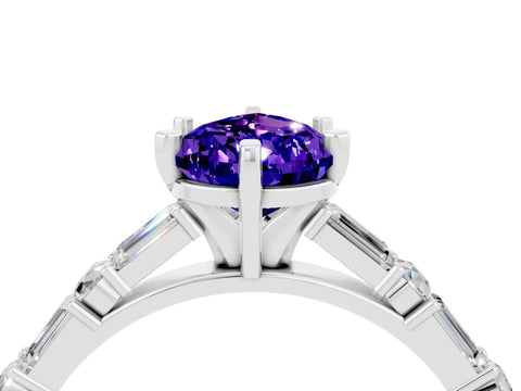 White gold Pear Cut Tanzanite Solitaire with Side Baguettes and Channel Set Band_4