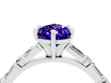 White gold Pear Cut Tanzanite Solitaire with Side Baguettes and Channel Set Band_4
