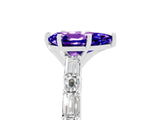White gold Pear Cut Tanzanite Solitaire with Side Baguettes and Channel Set Band_5