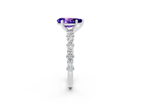 White gold Pear Cut Tanzanite Solitaire with Side Stones, Pave Band, Four-Prong Setting_38