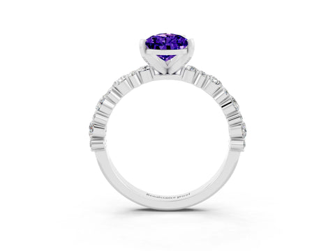 White gold Pear Cut Tanzanite Solitaire with Side Stones, Pave Band, Four-Prong Setting_39