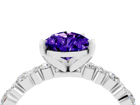 White gold Pear Cut Tanzanite Solitaire with Side Stones, Pave Band, Four-Prong Setting_40