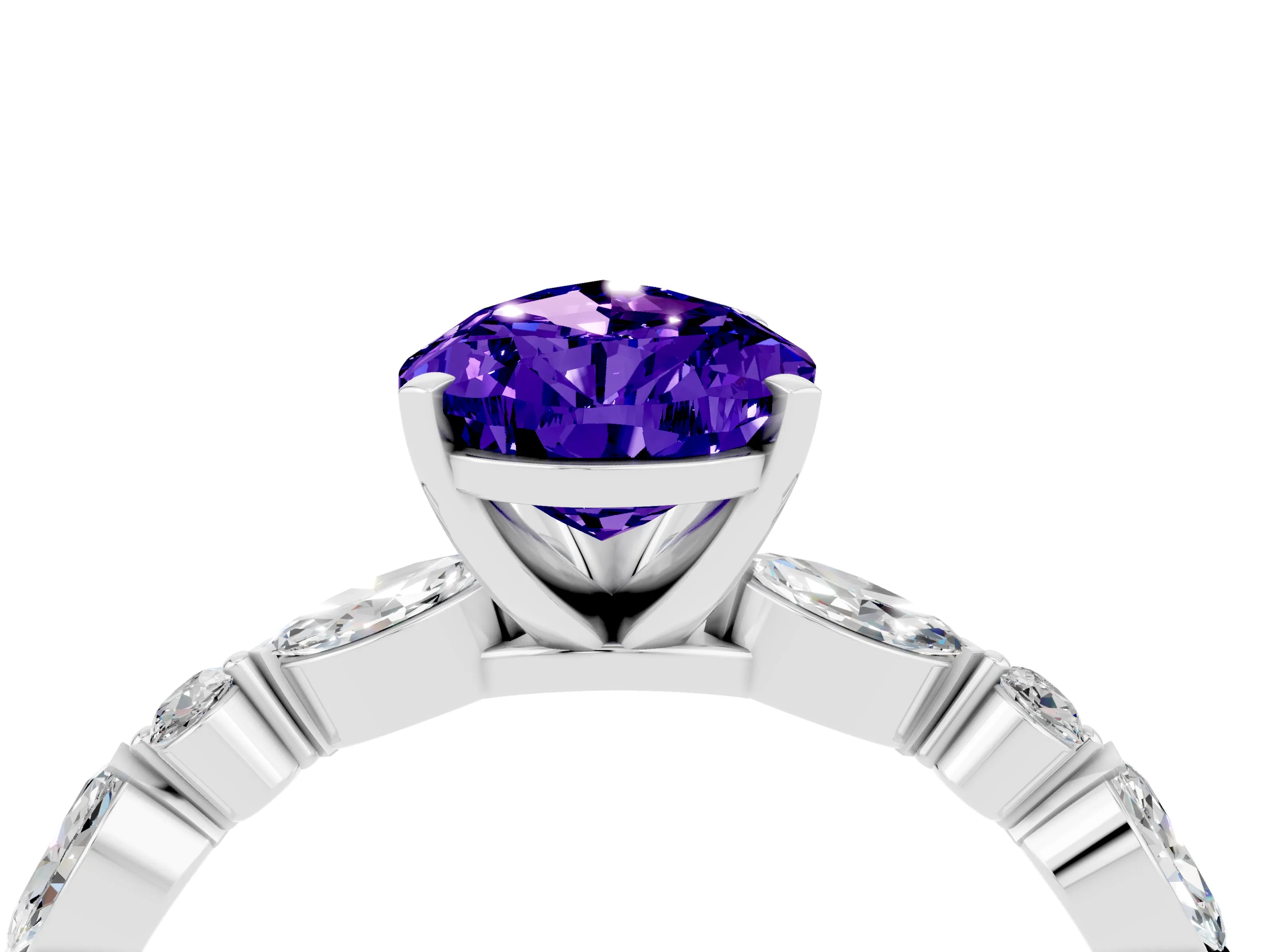 White gold Pear Cut Tanzanite Solitaire with Side Stones on a Pavé Band and Four-Prong Setting_4