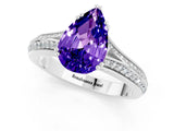 White gold Pear Cut Tanzanite Split Shank Engagement Ring with Pavé Band_1