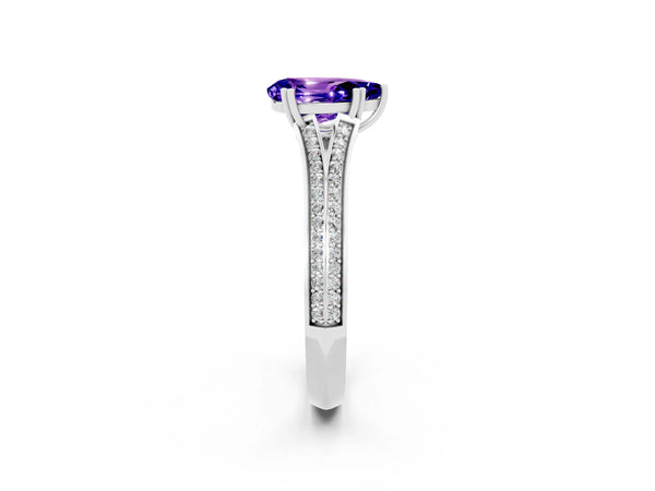 Platinum Pear Cut Tanzanite Split Shank Engagement Ring with Pavé Band