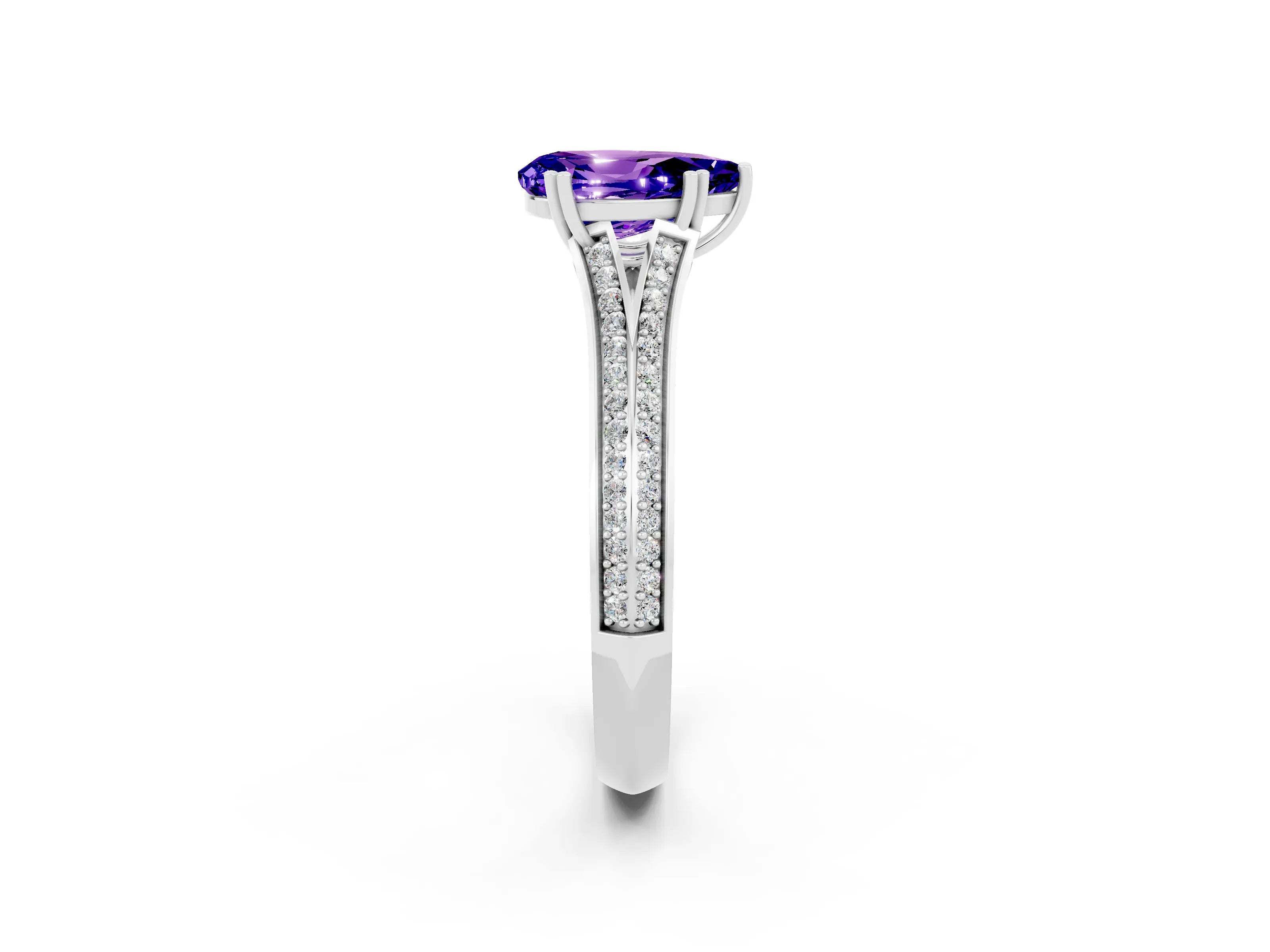 White gold Pear Cut Tanzanite Split Shank Engagement Ring with Pavé Band_2
