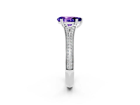 White gold Pear Cut Tanzanite Split Shank Engagement Ring with Pavé Band_2