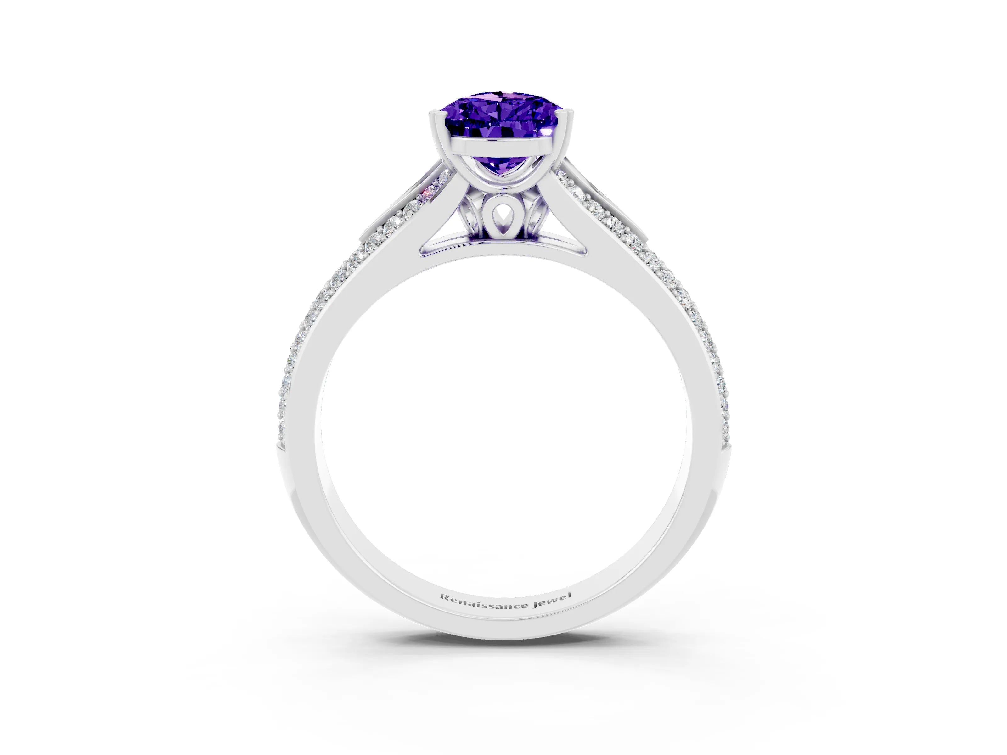 White gold Pear Cut Tanzanite Split Shank Engagement Ring with Pavé Band_3