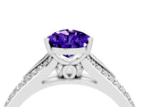 White gold Pear Cut Tanzanite Split Shank Engagement Ring with Pavé Band_4