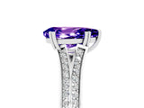 White gold Pear Cut Tanzanite Split Shank Engagement Ring with Pavé Band_5