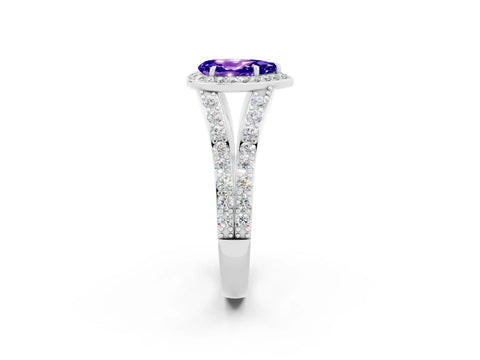White gold Pear Cut Tanzanite Split Shank Halo Ring with Four-Prong Setting_14
