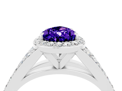 White gold Pear Cut Tanzanite Split Shank Halo Ring with Four-Prong Setting_28
