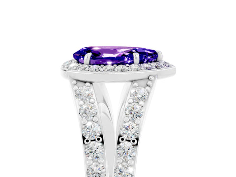 White gold Pear Cut Tanzanite Split Shank Halo Ring with Four-Prong Setting_29