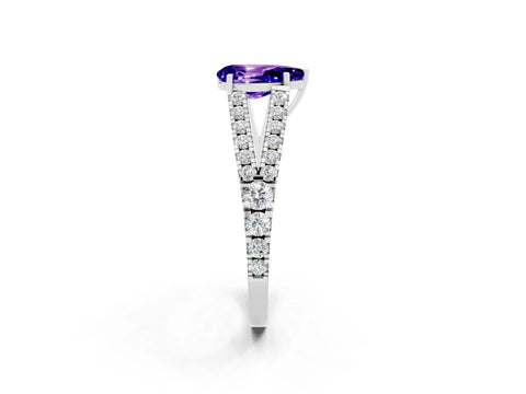 White gold Pear Cut Tanzanite Split Shank Pavé Engagement Ring with Four-Prong Setting_14