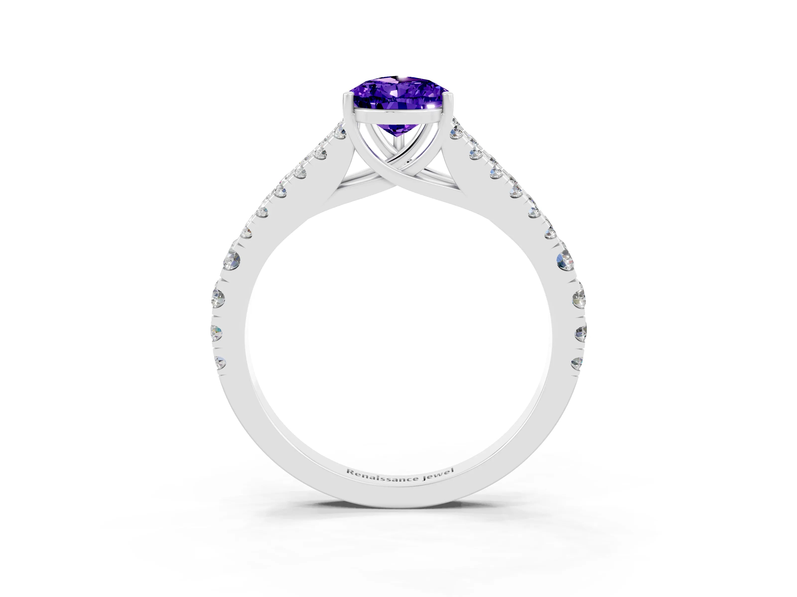 White gold Pear Cut Tanzanite Split Shank Pavé Engagement Ring with Four-Prong Setting_15