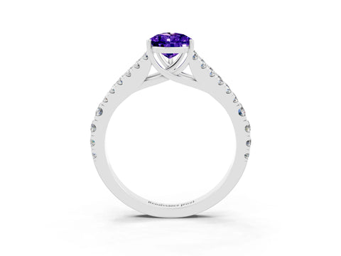 White gold Pear Cut Tanzanite Split Shank Pavé Engagement Ring with Four-Prong Setting_15